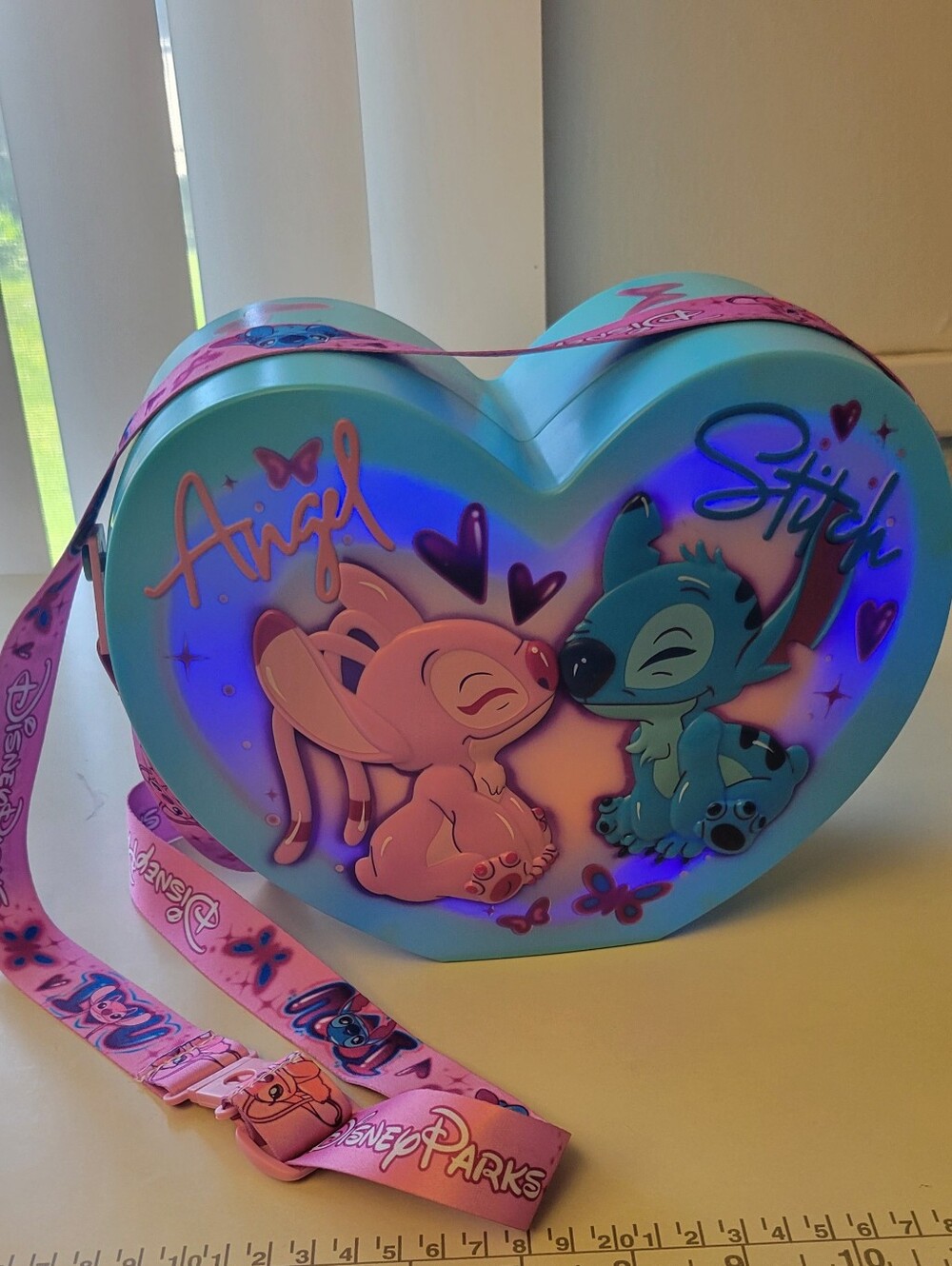 Disney Heart-Shaped Stitch & Angel Crossbody Bag – Teal & Pink